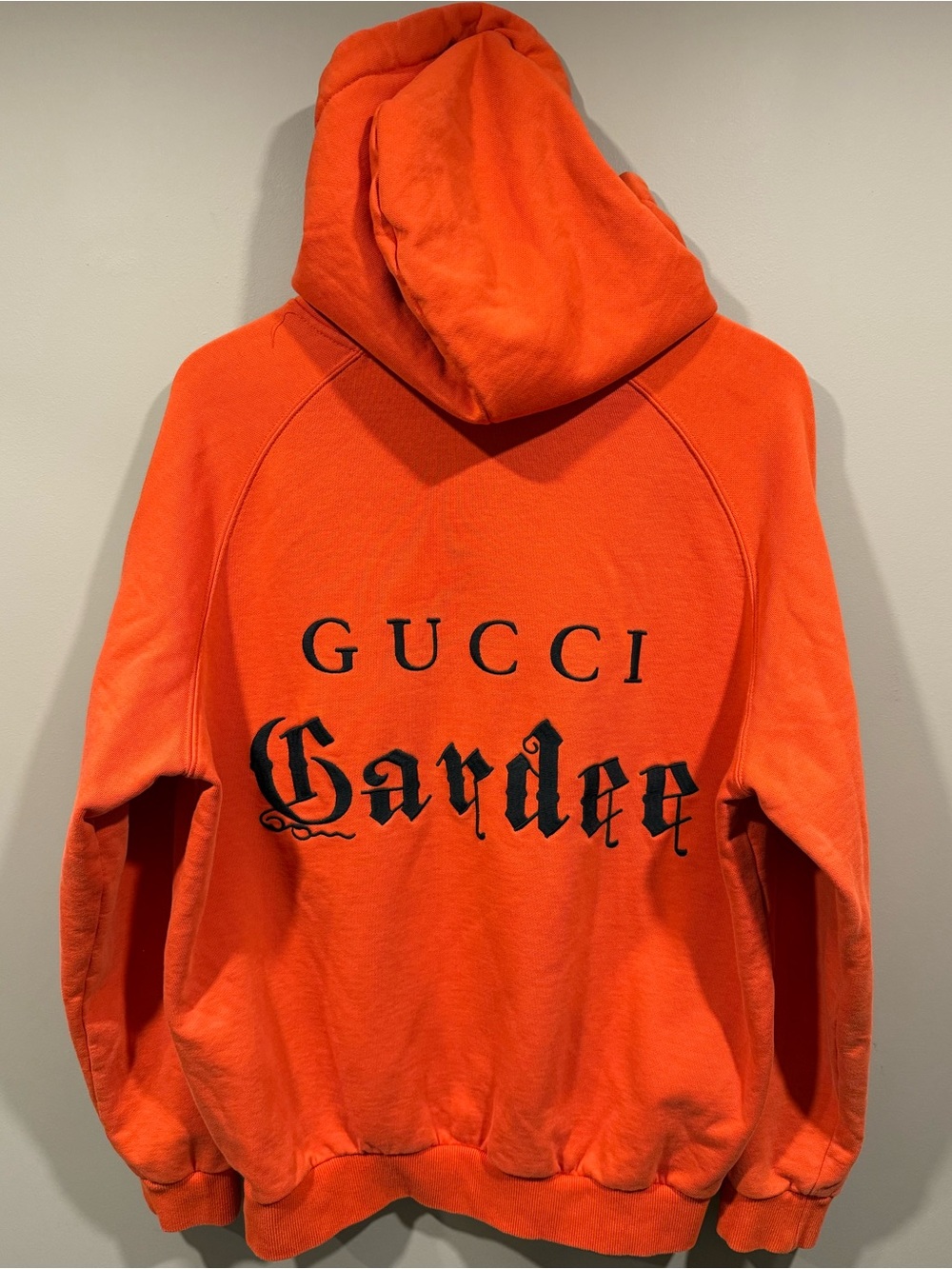 Gucci Garden mens Orange Hoodie with embroidered Black Back Logo